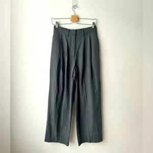 Iachoo high waist wide pleated trouser adjustable waist grey
